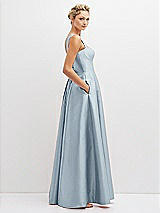 Side View Thumbnail - Mist Lace-Up Back Bustier Satin Dress with Full Skirt and Pockets