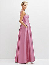 Side View Thumbnail - Powder Pink Lace-Up Back Bustier Satin Dress with Full Skirt and Pockets