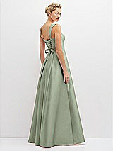 Rear View Thumbnail - Sage Lace-Up Back Bustier Satin Dress with Full Skirt and Pockets