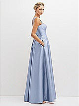 Side View Thumbnail - Sky Blue Lace-Up Back Bustier Satin Dress with Full Skirt and Pockets