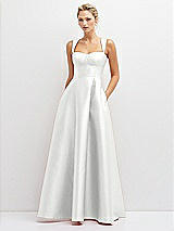 Front View Thumbnail - White Lace-Up Back Bustier Satin Dress with Full Skirt and Pockets