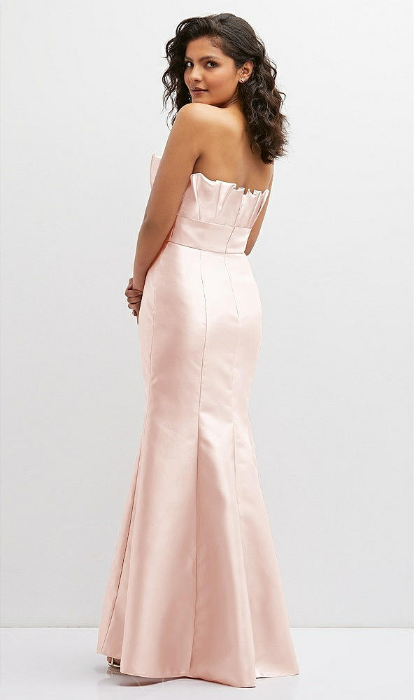 Back View - Blush Strapless Satin Fit and Flare Dress with Crumb-Catcher Bodice