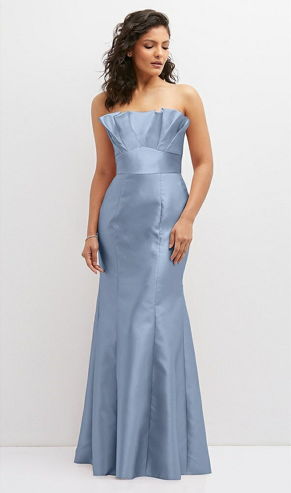 Front View - Cloudy Strapless Satin Fit and Flare Dress with Crumb-Catcher Bodice