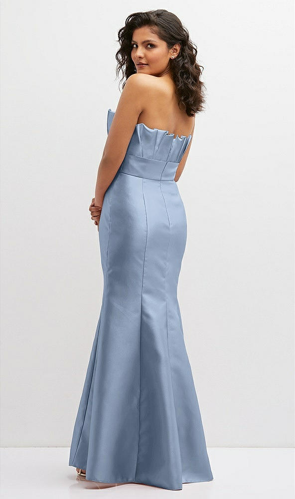 Back View - Cloudy Strapless Satin Fit and Flare Dress with Crumb-Catcher Bodice