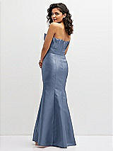 Rear View Thumbnail - Larkspur Blue Strapless Satin Fit and Flare Dress with Crumb-Catcher Bodice