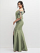 Side View Thumbnail - Sage Off-the-Shoulder Bow Satin Corset Dress with Fit and Flare Skirt