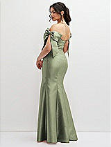 Rear View Thumbnail - Sage Off-the-Shoulder Bow Satin Corset Dress with Fit and Flare Skirt