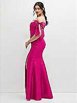 Side View Thumbnail - Think Pink Off-the-Shoulder Bow Satin Corset Dress with Fit and Flare Skirt