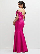 Rear View Thumbnail - Think Pink Off-the-Shoulder Bow Satin Corset Dress with Fit and Flare Skirt