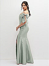 Side View Thumbnail - Willow Green Off-the-Shoulder Bow Satin Corset Dress with Fit and Flare Skirt