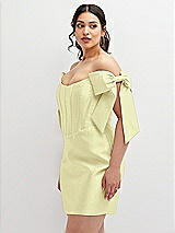 Alt View 1 Thumbnail - Butter Yellow Satin Off-the-Shoulder Bow Corset Fit and Flare Mini Dress