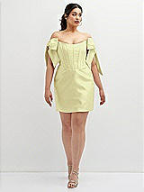 Alt View 2 Thumbnail - Butter Yellow Satin Off-the-Shoulder Bow Corset Fit and Flare Mini Dress