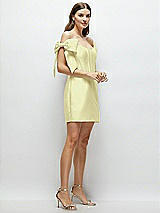 Side View Thumbnail - Butter Yellow Satin Off-the-Shoulder Bow Corset Fit and Flare Mini Dress