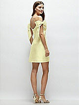 Rear View Thumbnail - Butter Yellow Satin Off-the-Shoulder Bow Corset Fit and Flare Mini Dress