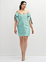 Alt View 2 Thumbnail - Coastal Satin Off-the-Shoulder Bow Corset Fit and Flare Mini Dress