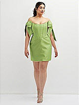 Alt View 2 Thumbnail - Mojito Satin Off-the-Shoulder Bow Corset Fit and Flare Mini Dress