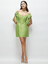 Front View Thumbnail - Mojito Satin Off-the-Shoulder Bow Corset Fit and Flare Mini Dress