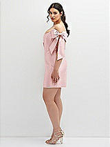 Alt View 3 Thumbnail - Ballet Pink Satin Off-the-Shoulder Bow Corset Fit and Flare Mini Dress