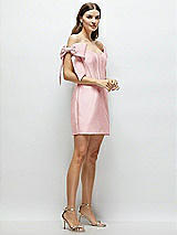 Side View Thumbnail - Ballet Pink Satin Off-the-Shoulder Bow Corset Fit and Flare Mini Dress