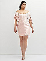 Alt View 2 Thumbnail - Blush Satin Off-the-Shoulder Bow Corset Fit and Flare Mini Dress