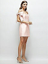 Side View Thumbnail - Blush Satin Off-the-Shoulder Bow Corset Fit and Flare Mini Dress