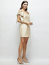 Side View Thumbnail - Champagne Satin Off-the-Shoulder Bow Corset Fit and Flare Mini Dress