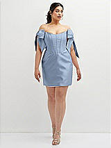 Alt View 2 Thumbnail - Cloudy Satin Off-the-Shoulder Bow Corset Fit and Flare Mini Dress