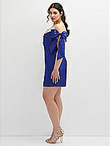 Alt View 3 Thumbnail - Cobalt Blue Satin Off-the-Shoulder Bow Corset Fit and Flare Mini Dress