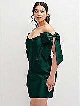 Alt View 1 Thumbnail - Evergreen Satin Off-the-Shoulder Bow Corset Fit and Flare Mini Dress