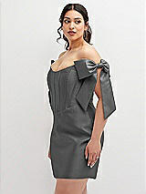 Alt View 1 Thumbnail - Gunmetal Satin Off-the-Shoulder Bow Corset Fit and Flare Mini Dress