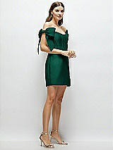 Side View Thumbnail - Hunter Green Satin Off-the-Shoulder Bow Corset Fit and Flare Mini Dress