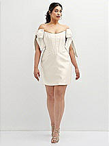 Alt View 2 Thumbnail - Ivory Satin Off-the-Shoulder Bow Corset Fit and Flare Mini Dress