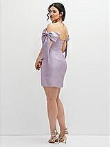 Alt View 4 Thumbnail - Lilac Haze Satin Off-the-Shoulder Bow Corset Fit and Flare Mini Dress