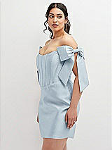 Alt View 1 Thumbnail - Mist Satin Off-the-Shoulder Bow Corset Fit and Flare Mini Dress