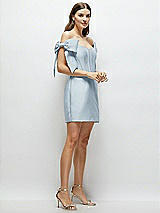 Side View Thumbnail - Mist Satin Off-the-Shoulder Bow Corset Fit and Flare Mini Dress