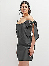 Alt View 1 Thumbnail - Pewter Satin Off-the-Shoulder Bow Corset Fit and Flare Mini Dress