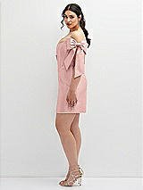 Alt View 3 Thumbnail - Rose - PANTONE Rose Quartz Satin Off-the-Shoulder Bow Corset Fit and Flare Mini Dress