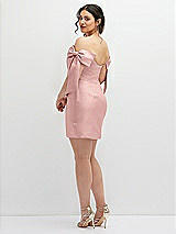 Alt View 4 Thumbnail - Rose - PANTONE Rose Quartz Satin Off-the-Shoulder Bow Corset Fit and Flare Mini Dress