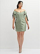 Alt View 2 Thumbnail - Sage Satin Off-the-Shoulder Bow Corset Fit and Flare Mini Dress