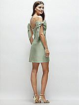 Rear View Thumbnail - Sage Satin Off-the-Shoulder Bow Corset Fit and Flare Mini Dress