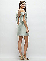 Rear View Thumbnail - Willow Green Satin Off-the-Shoulder Bow Corset Fit and Flare Mini Dress