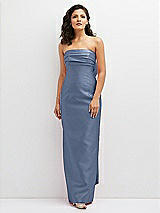 Front View Thumbnail - Larkspur Blue Strapless Draped Bodice Column Dress with Oversized Bow