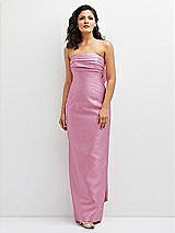 Front View Thumbnail - Powder Pink Strapless Draped Bodice Column Dress with Oversized Bow