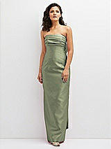 Front View Thumbnail - Sage Strapless Draped Bodice Column Dress with Oversized Bow