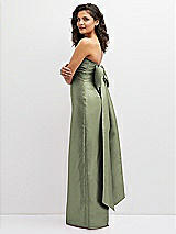 Side View Thumbnail - Sage Strapless Draped Bodice Column Dress with Oversized Bow