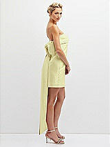 Side View Thumbnail - Butter Yellow Strapless Satin Column Mini Dress with Oversized Bow