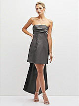 Front View Thumbnail - Caviar Gray Strapless Satin Column Mini Dress with Oversized Bow