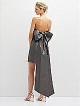 Rear View Thumbnail - Caviar Gray Strapless Satin Column Mini Dress with Oversized Bow