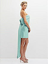 Side View Thumbnail - Coastal Strapless Satin Column Mini Dress with Oversized Bow