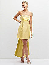 Front View Thumbnail - Maize Strapless Satin Column Mini Dress with Oversized Bow